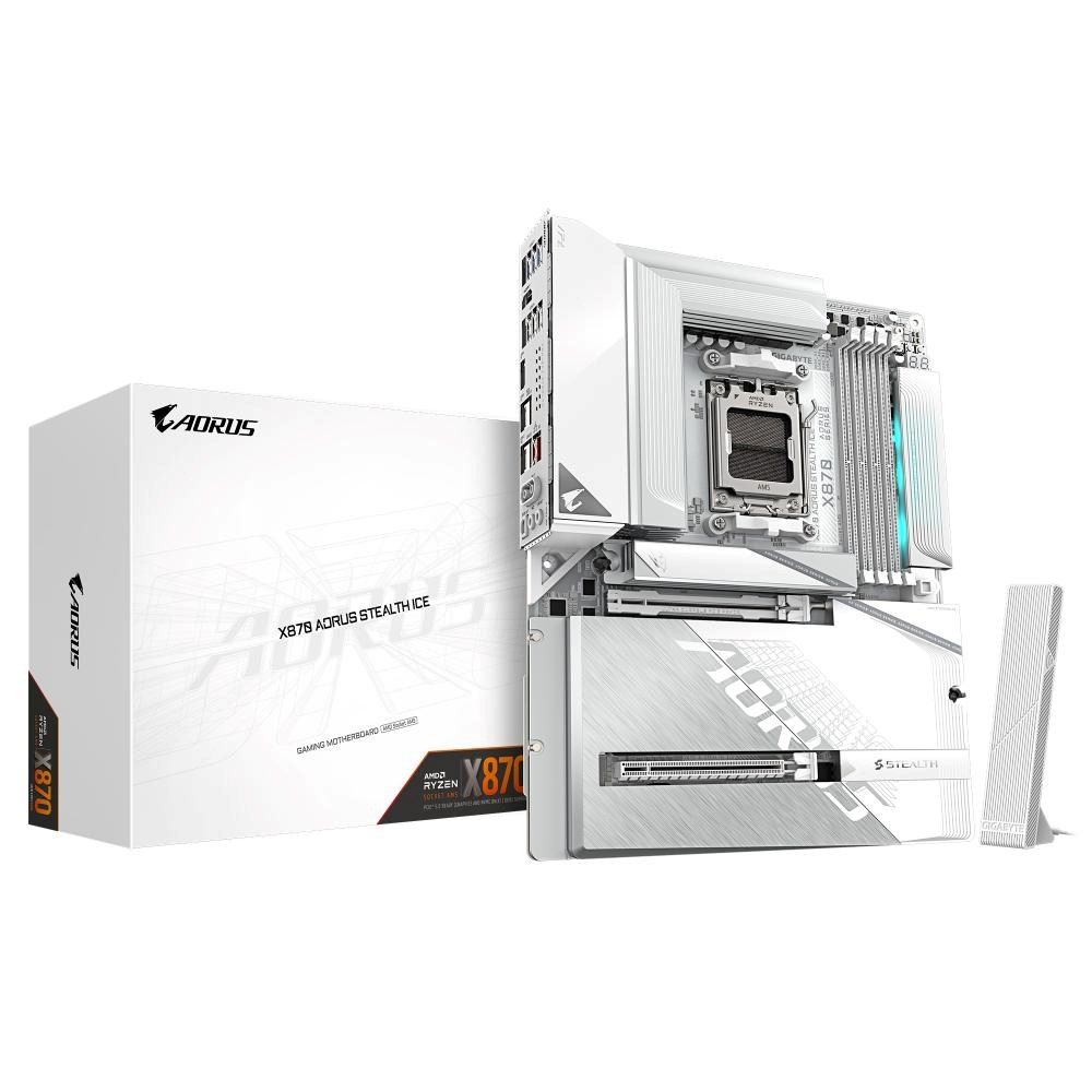 GIGABYTE MB Sc AM5 X870 AORUS STEALTH ICE, AMD X870, 4xDDR5, 1xHDMI, 2xUSB4, WiFi