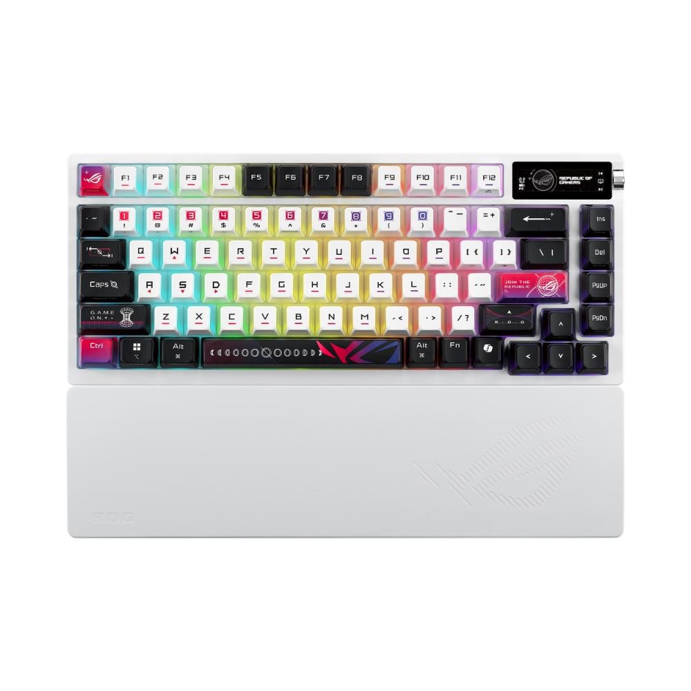 ASUS Klávesnice ROG Azoth X, Mechanická, Bezdrátová BT, RF 2.4GHz, US, bílá