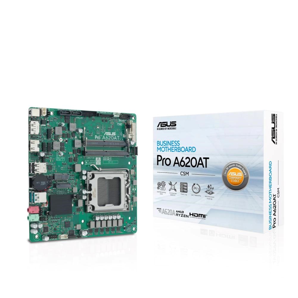 ASUS MB Sc AM5 PRO A620AT-CSM, AMD A620A, 2xDDR5 SODIMM, 1xHDMI, 1xDP, 1xLVDS, Thin Mini-ITX