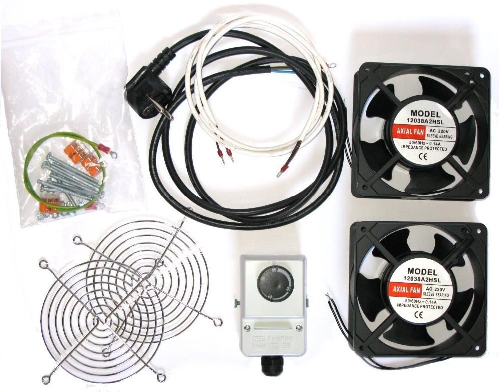 19" ventilace pro nástěnné rozvaděče XtendLan, termostat, 2 ventilátory 120mm, napájecí kabel, spojovací materiál