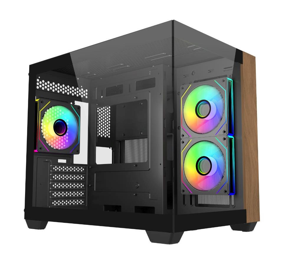 Cooler Master case Elite 481 Wood, mATX, Průhledná bočnice, 3x 120mm ARGB Fan, Černá
