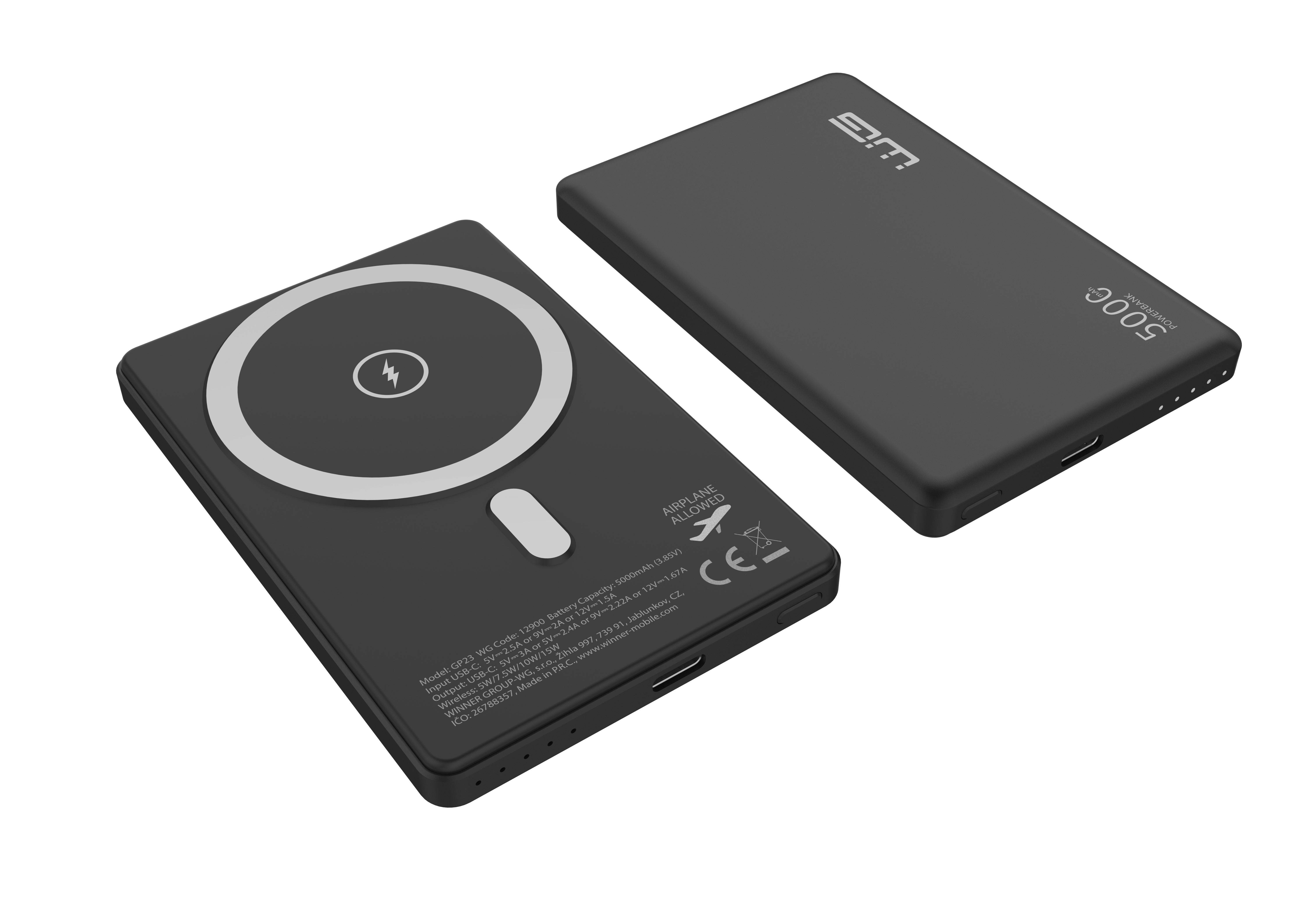 WG - Power Bank 5000 mAh, bezdrátová 15W + PD 20W, černá