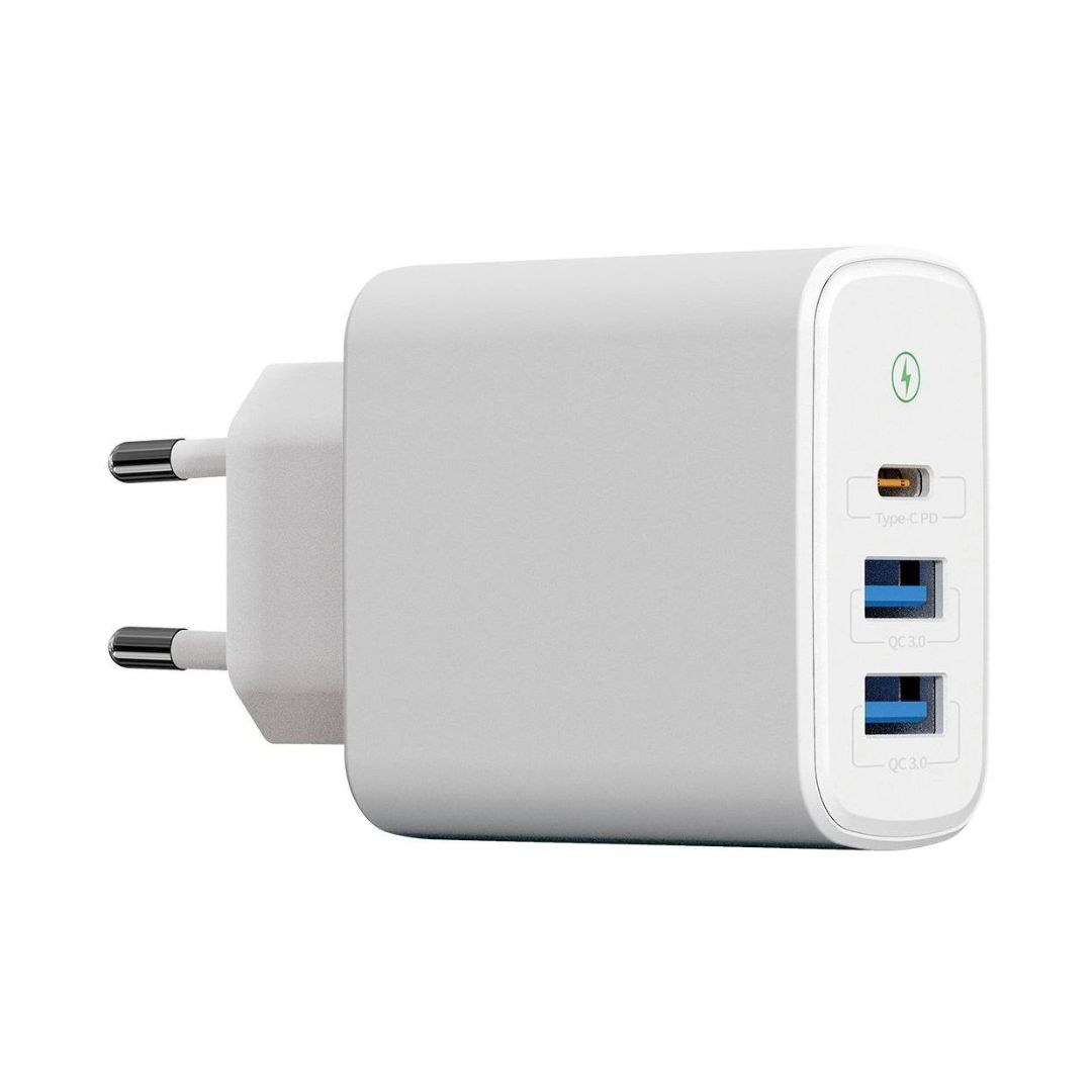 WG - Síťová nabíječka 3x USB, 1x USB-A QC 3.0 + 1x USB-A QC 3.0 + 1x USB-C PD 3.0, bílá
