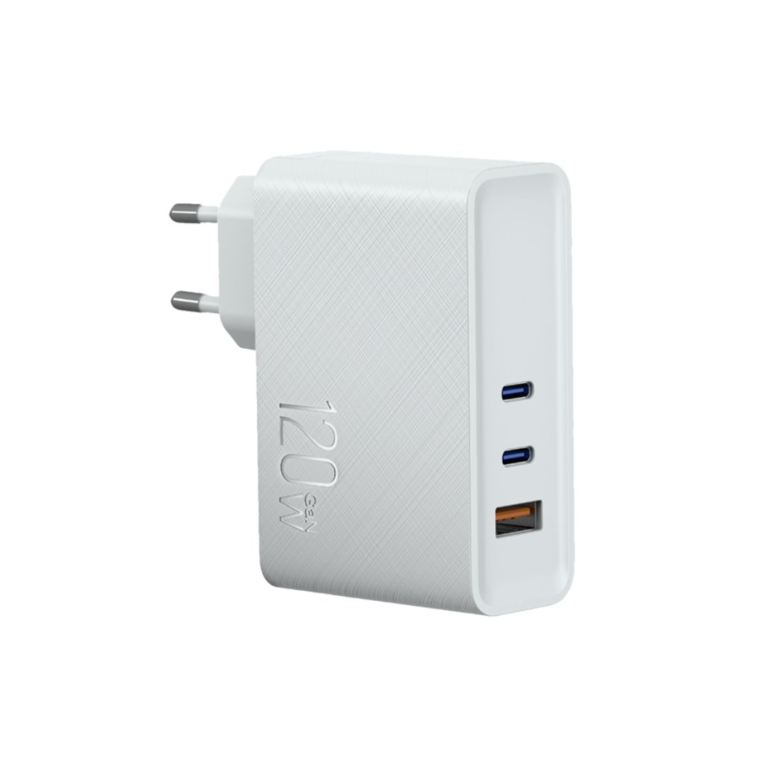 WG - Síťová nabíječka GaN 3x USB 120W, 1x USB-A + 2x USB-C, bílá