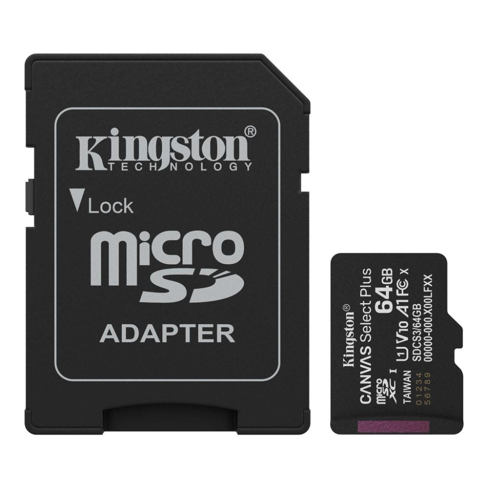 Kingston MicroSDXC karta 64GB Canvas Select Plus, U1, V10, A1, SD Adaptér