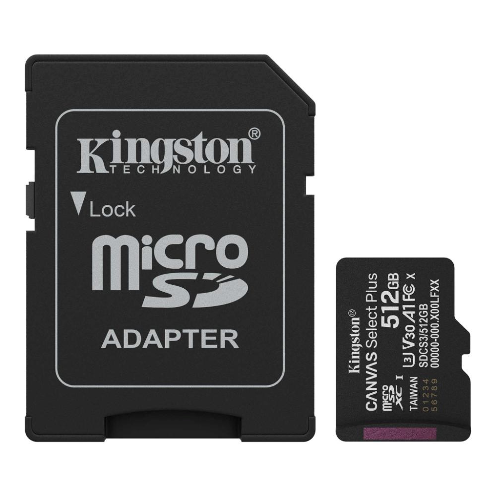Kingston MicroSDXC karta 512GB Canvas Select Plus, U3, V30, A1, SD Adaptér