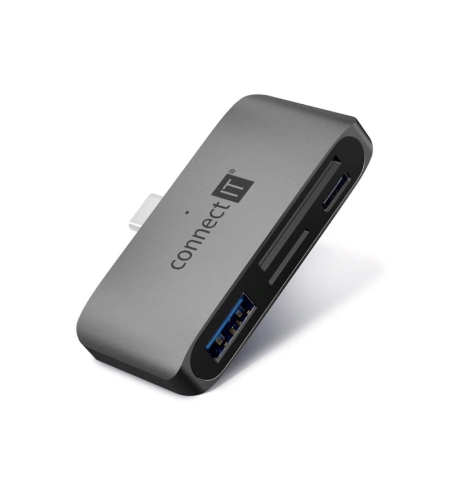 CONNECT IT Dokovací stanice CompactPRO USB-C, 1xUSB-A, 1xUSB-C, MicroSD/SD, šedá