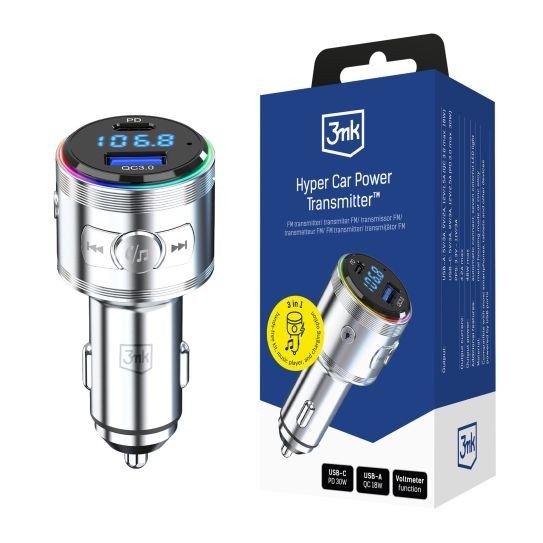 3mk Hyper Car Power Transmitter 48W QC PD PPS USB 1C1A Silver