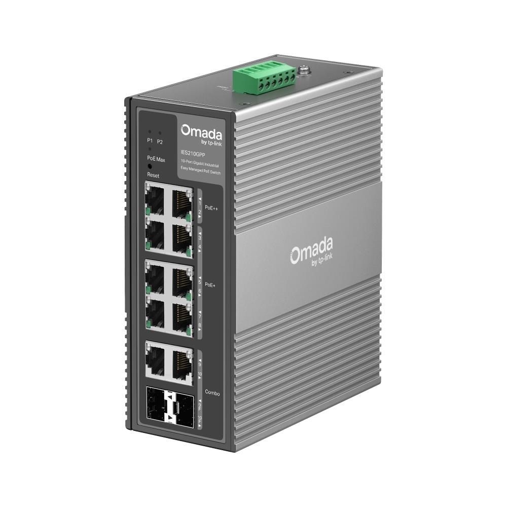 TP-Link OMADA průmyslový switch IES210GPP (8xGbE,2xGbE/SFPcombo,6xPoE+,2xPoE++,240W,DIN,IP40,fanless)