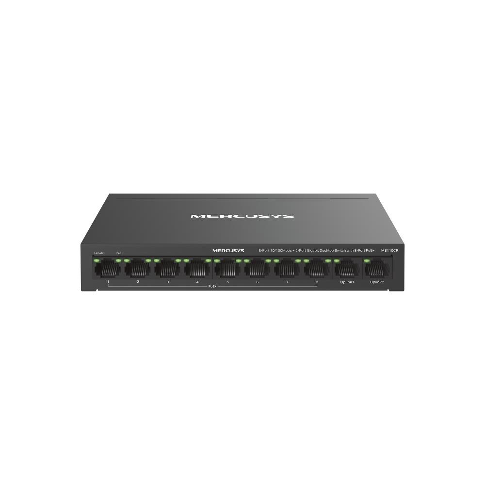 MERCUSYS switch MS110CP (8x100Mb/s,2xGbE,8xPoE+,65W,fanless)