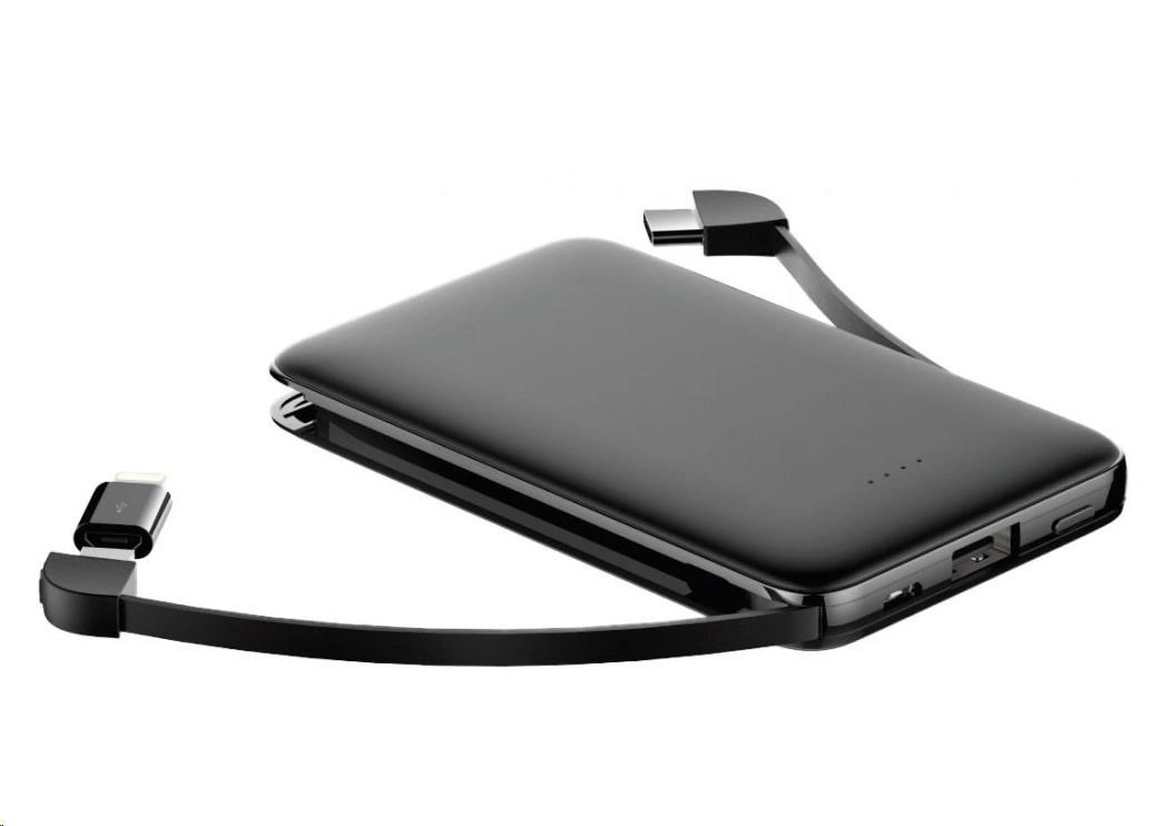 WG - Power Bank 5000 mAh, kabel Micro USB + Type-C + adaptér Lightning, černá