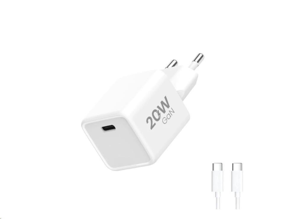 WG - Síťová nabíječka 1x USB-C PD 20W, 5V-9V-12V, kabel Type-C na Type-C, bílá