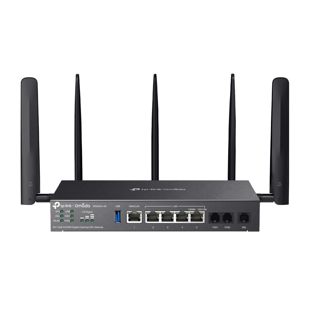 TP-Link DR3650v-4G OMADA ADSL/VDSL/4GLTE gateway (AX3000,2xFXS,1xDSL,2,4GHz/5GHz,1xGbELAN/WAN,4xGbE,1xUSB3.0,2xnanoSIM)