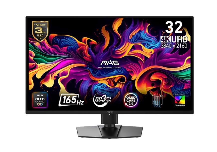 MSI LCD MAG 322UP QD-OLED E16,31.5" 3840x2160 OLED,165Hz,178/178,VESA,HDMI,DP,USB-C,Audio,Black