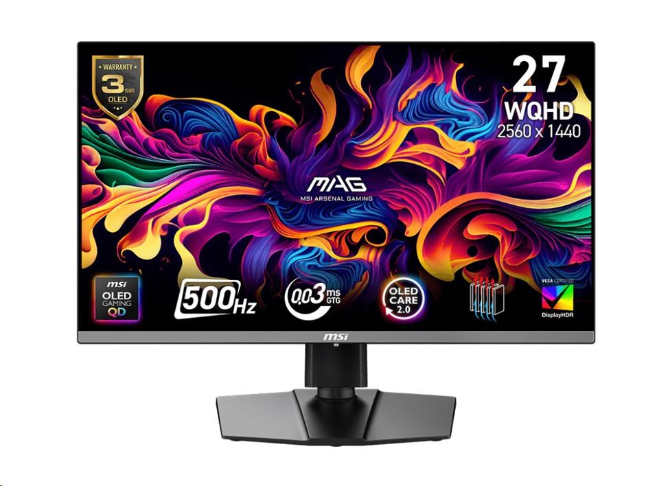 MSI LCD MAG 272QP QD-OLED X50,26.5" 2560x1440 QD-OLED,500Hz,178/178,300nits,VESA,HDMI,DP,USB-C,Audio,Black