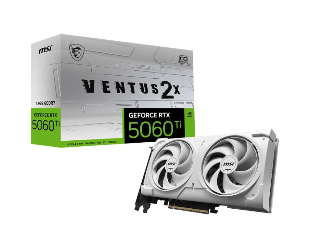 MSI VGA NVIDIA GeForce RTX 5060 Ti 16G VENTUS 2X OC WHITE PLUS, RTX 5060 Ti, 16GB GDDR7, 3xDP, 1xHDMI