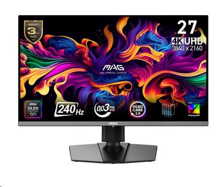 MSI LCD MAG 272UP QD-OLED X24, 26.5", QD-OLED, 4K UHD, 240Hz, 0.03ms, Black, 3R