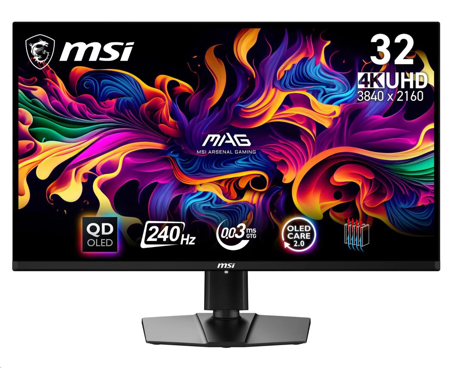 MSI LCD MAG 321UPX QD-OLED, 31,5" 3840x2160, 240Hz, 0,03ms, USB, DP, HDMI, Audio, VESA, Black