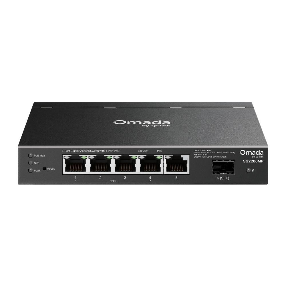 TP-Link OMADA switch SG2206MP (5xGbE,1xSFP,4xPoE+,63W,fanless)