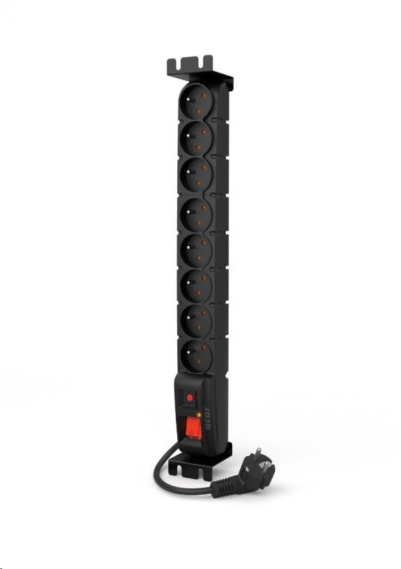 19" rozvodný panel ACAR 8x230V, vypínač, indikátor napětí, přepěťová ochrana, kabel 5m