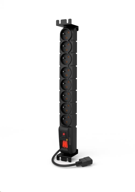 19" rozvodný panel ACAR 8x230V s IEC konektorem pro UPS, vypínač, indikátor napětí, přepěťová ochrana, kabel 1,5m