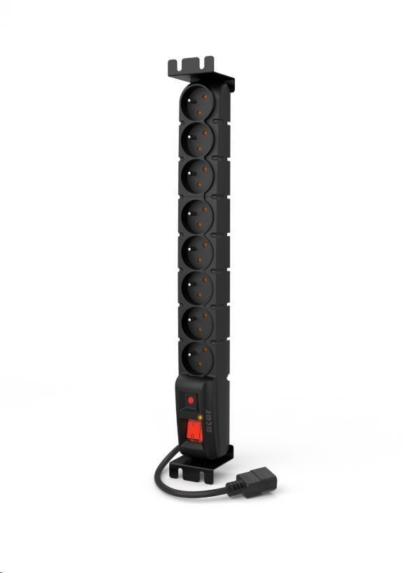 19" rozvodný panel ACAR 8x230V s IEC konektorem pro UPS, vypínač, indikátor napětí, přepěťová ochrana, kabel 5m