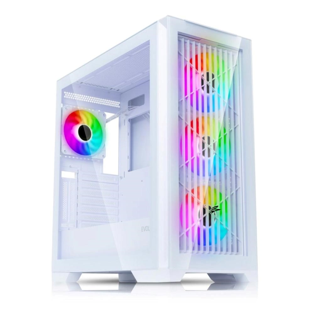 EVOLVEO Ptero Q2G, skříň ATX, 4x ARGB ventilátor, čelní+boční panel sklo, bílá