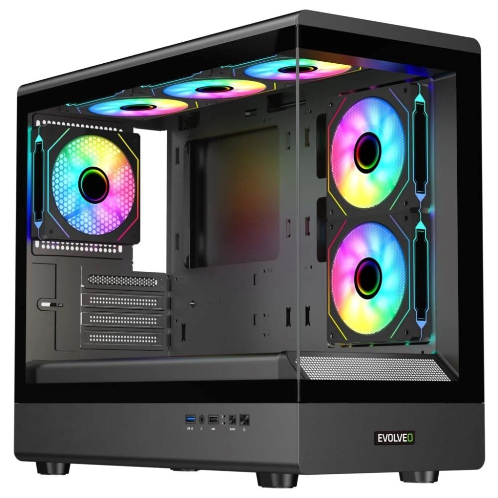 EVOLVEO Ursus, skříň mATX, 6x ARGB ventilátor 120mm, skleněná bočnice + přední panel