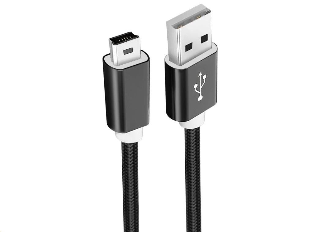 WG - Datový kabel USB Mini-B (5 pins)-USB-A / 1m / nylon braided / black