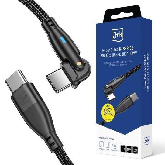 3mk kabel Hyper Cable N-SERIES C to C 2m 20V/3A 60W Black - Swivel