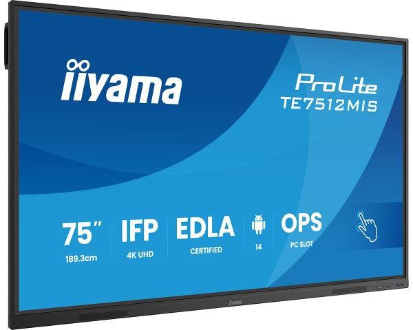 Iiyama ProLite TE7512MIS, 24/7, 190.5 cm (75''), PureTouch-IR, 4K, USB, USB-C, Ethernet, Wi-Fi, kit (USB), black