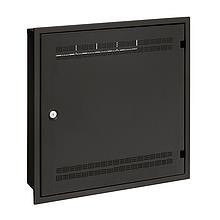 Solarix rozvaděč LC-18 do zdi s lištami 2U, 4U a 11U, 550x550 černá RAL9005 s rámečkem k zazdění LC-18-55-15-W-B