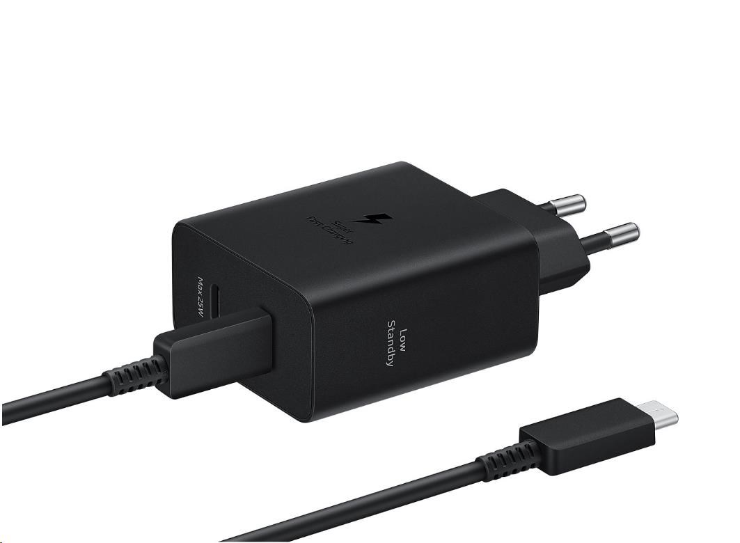 Samsung Dual USB-C 50W Cestovní nabíječka + USB-C Datový Kabel Black