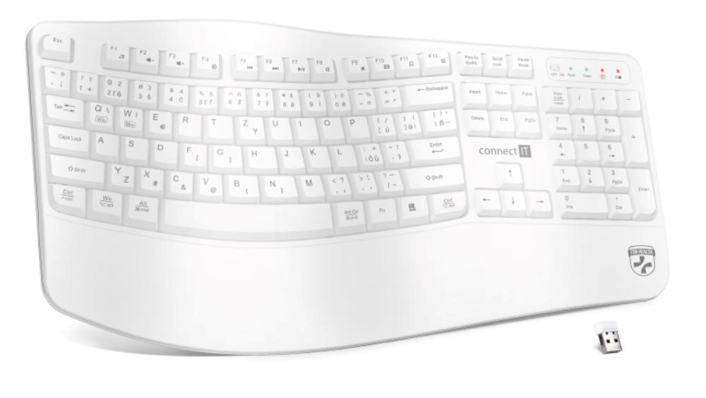 CONNECT IT FOR HEALTH Ergonomická klávesnice ErgoOffice, Bezdrátová, CZ+SK, bílá
