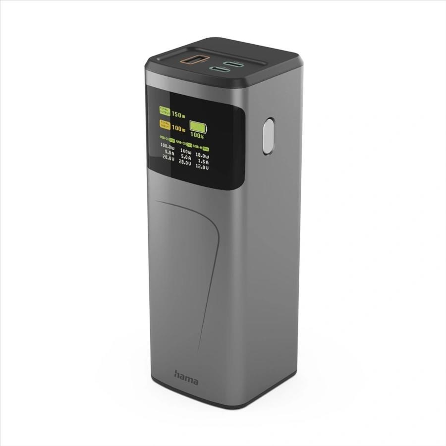 Hama High Power 150 W, powerbanka, 24000 mAh, 2x USB-C, 1x USB-A, PD, QC, displej