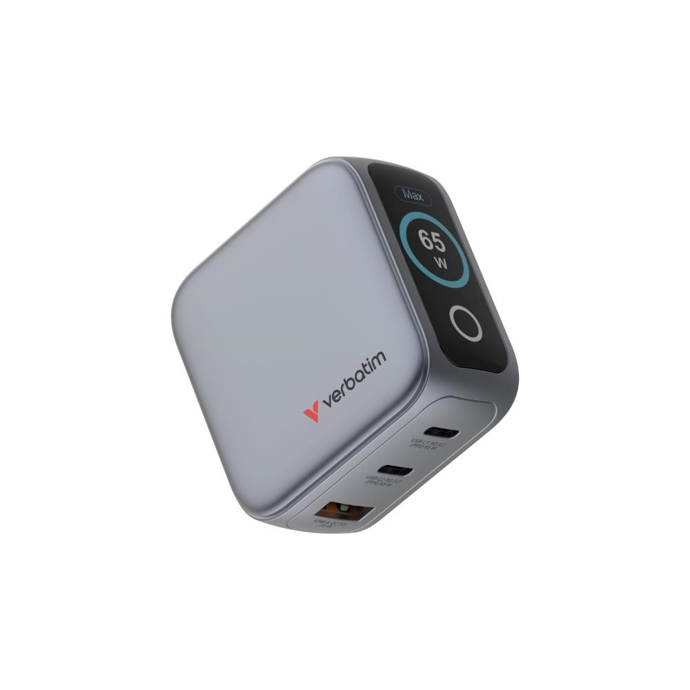 VERBATIM Mini GaN Nabíječka s displejem 65W, 2xUSB-C, 1xUSB-A, černá