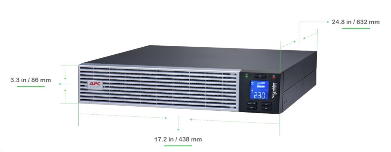 APC Easy UPS On-Line, 3000VA/2700W Li-ion, Rack/Tower 2U, 230V, 6 IEC C13+1 IEC C19 outlets, I.Card Slot,W/ rail kit