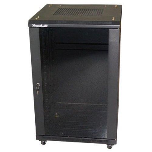 XtendLan 19" stojanový rozvaděč 27U 600x800, nosnost 800kg, skleněné dveře, plná záda, kolečka, rozložený, černý