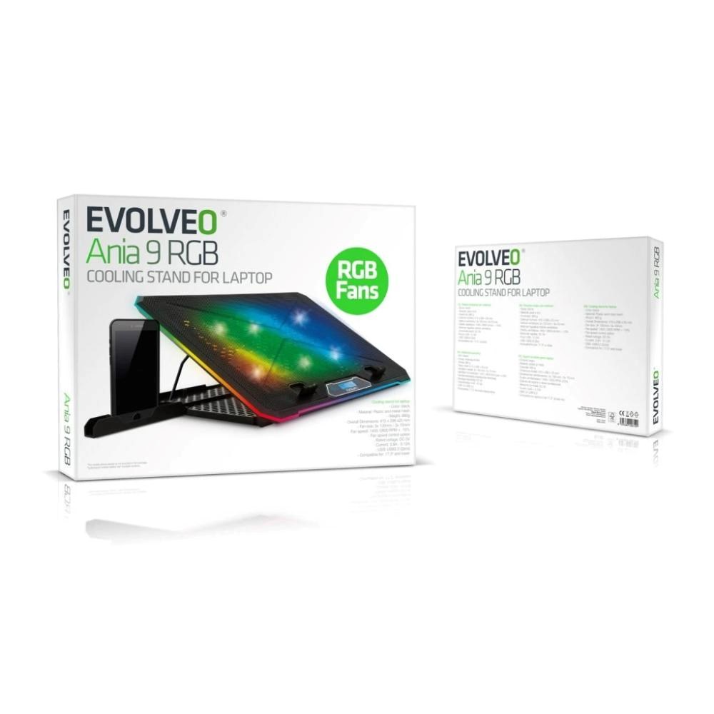 EVOLVEO A101RGB, chladící podložka pro notebook, 2x ventilátor, RGB podsvícení