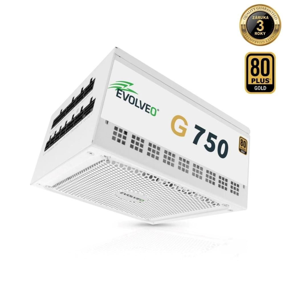 EVOLVEO G750 zdroj 750W, 80+ GOLD, ATX 3.1, aPFC, 140 mm ventilátor, záruka 3 roky, bílý