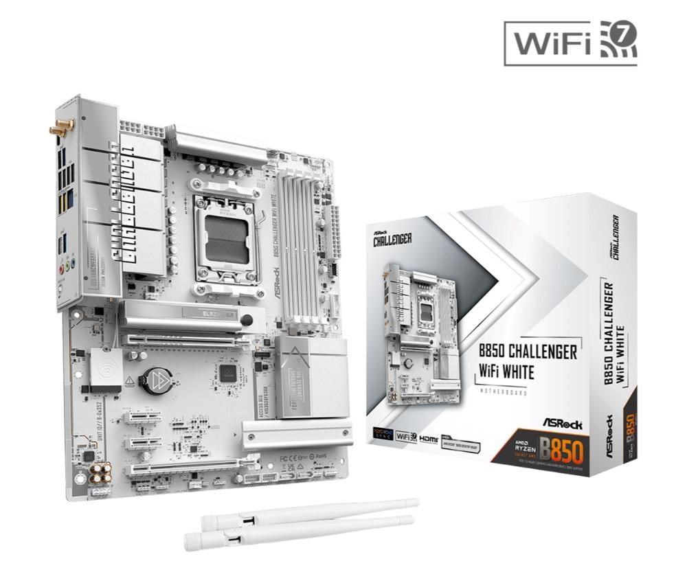 ASRock MB Sc AM5 B850M Challenger WiFi WHITE,  AMD B850, 4xDDR5, 1xDP, 1xHDMI, WiFi, mATX