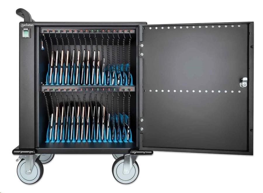BAZAR - MANHATTAN nabíjecí vozík - 32 portů, 576 W, přepěťová ochrana, tichá ventilace, kovové pouzdro, černá - Poškozen