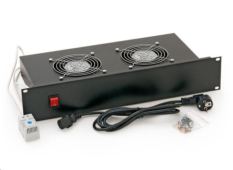 TRITON 19" ventilační jednotka, 2 ventilátory-230V/70W, termostat, černá