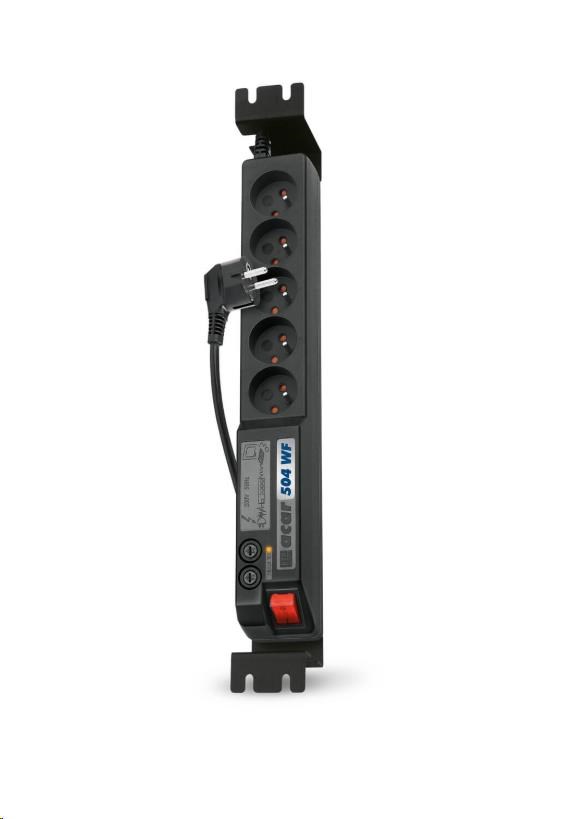 19" rozvodný panel ACAR 5x230V, vypínač, indikátor napětí, přepěťová ochrana, kabel 3m