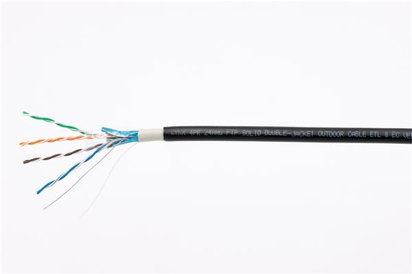 FTP kabel LYNX Cat5E, drát, dvojitý venkovní PE+PVC, černý, 305m cívka