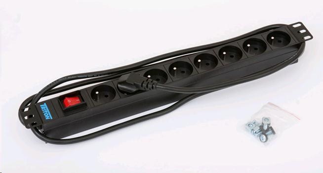 TRITON 19" rozvodný panel 8x230V - 2m, vypínač, černý