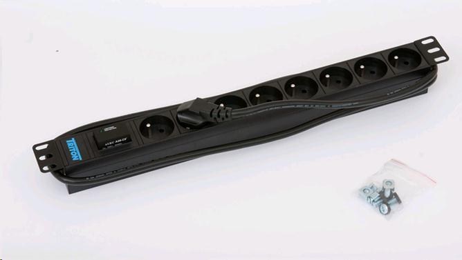 TRITON 19" rozvodný panel 8x230V - 2m, bleskojistka, černý
