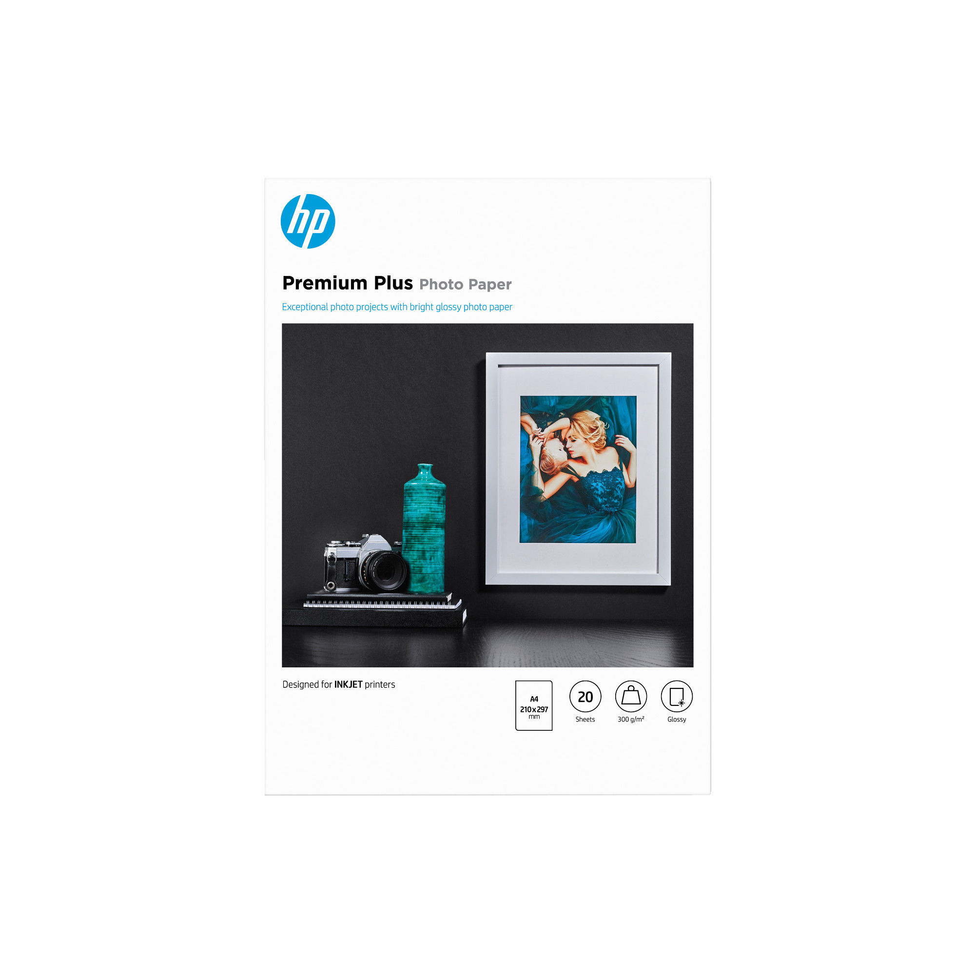 HP Premium Plus Glossy Photo Paper-20 sht/A4/210 x 297 mm, 300 g/m2, CR672A