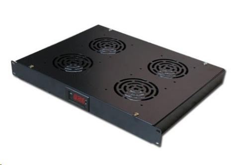 19" ventilační jednotka XtendLan, 4 ventilátory, LCD display, termostat, hloubka 350mm, černá