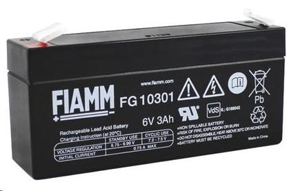 Baterie - Fiamm FG10301 (6V/3Ah - Faston 187), životnost 5let